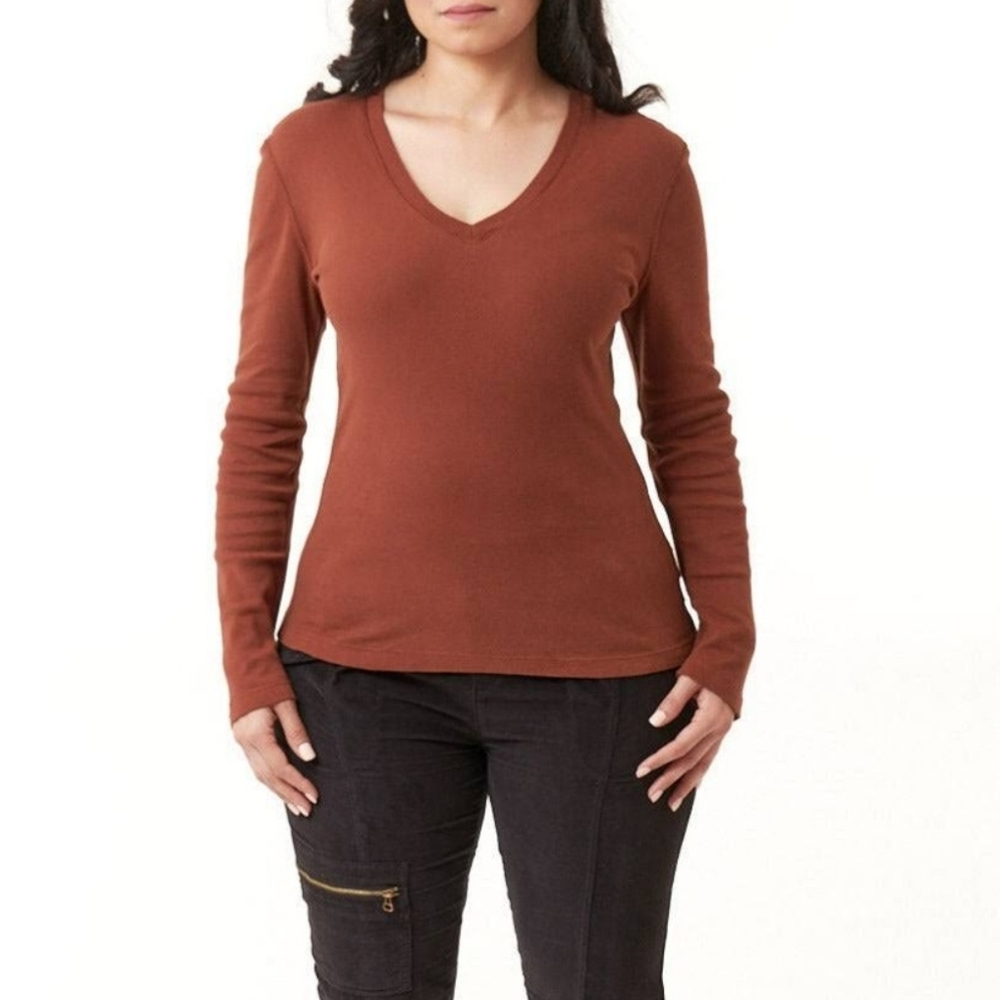#P Athleta Rust brown Long Sleeve V Neck Light Weight Sweater Size Small - Picture 1 of 4